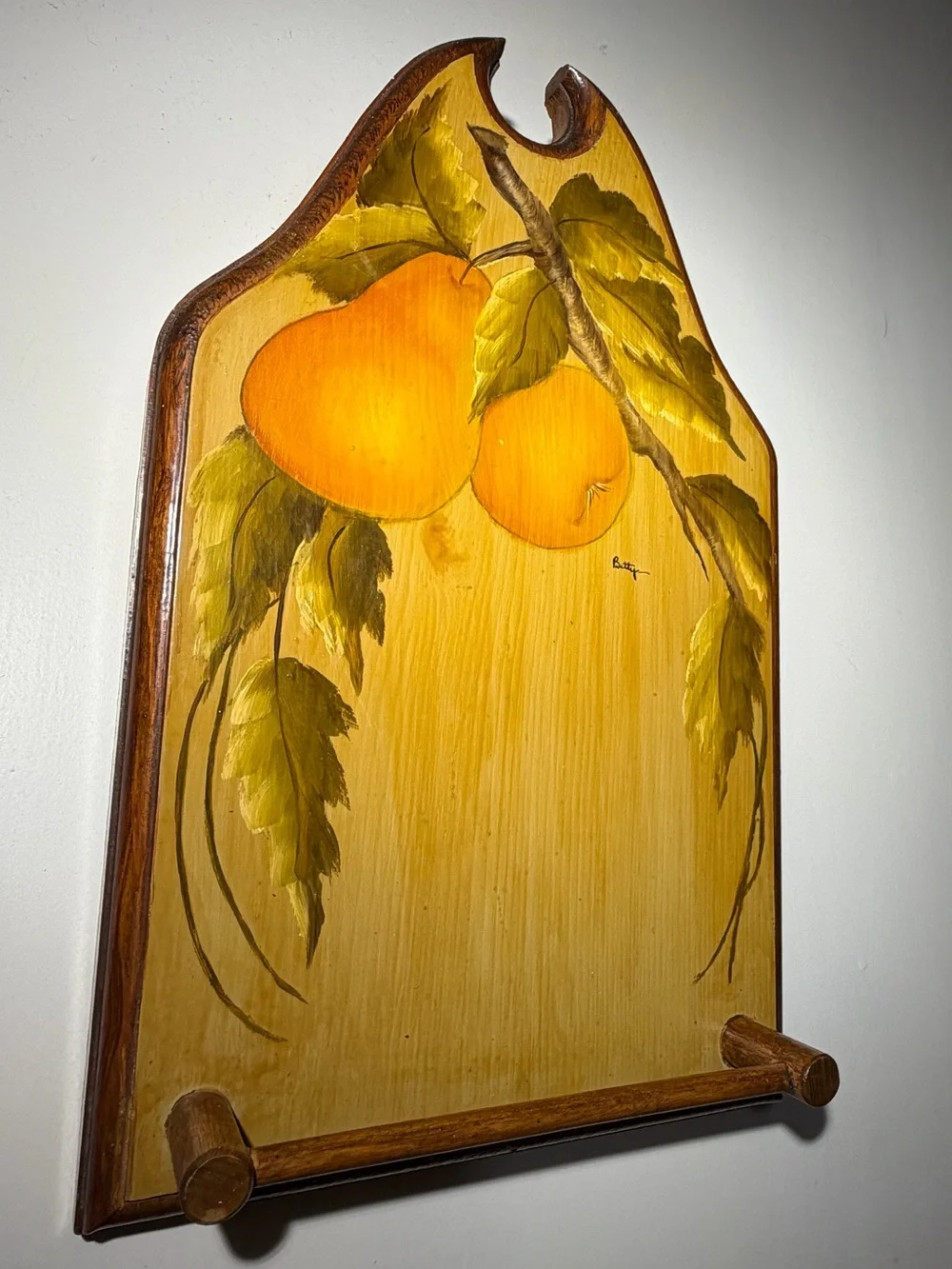 Hand-Painted Yellow and Orange Pear Wall Plaque with rod to hang things